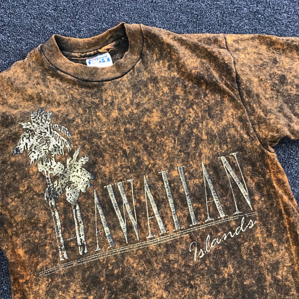 Vintage Hanes Beefy-T Hawaiian Islands Acid Wash T-Shirt Brown Mens Medium USA